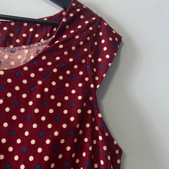 Handmade Plus Size Fine Corduroy Cotton Polka Dot Red Dress - Picture 9 of 12